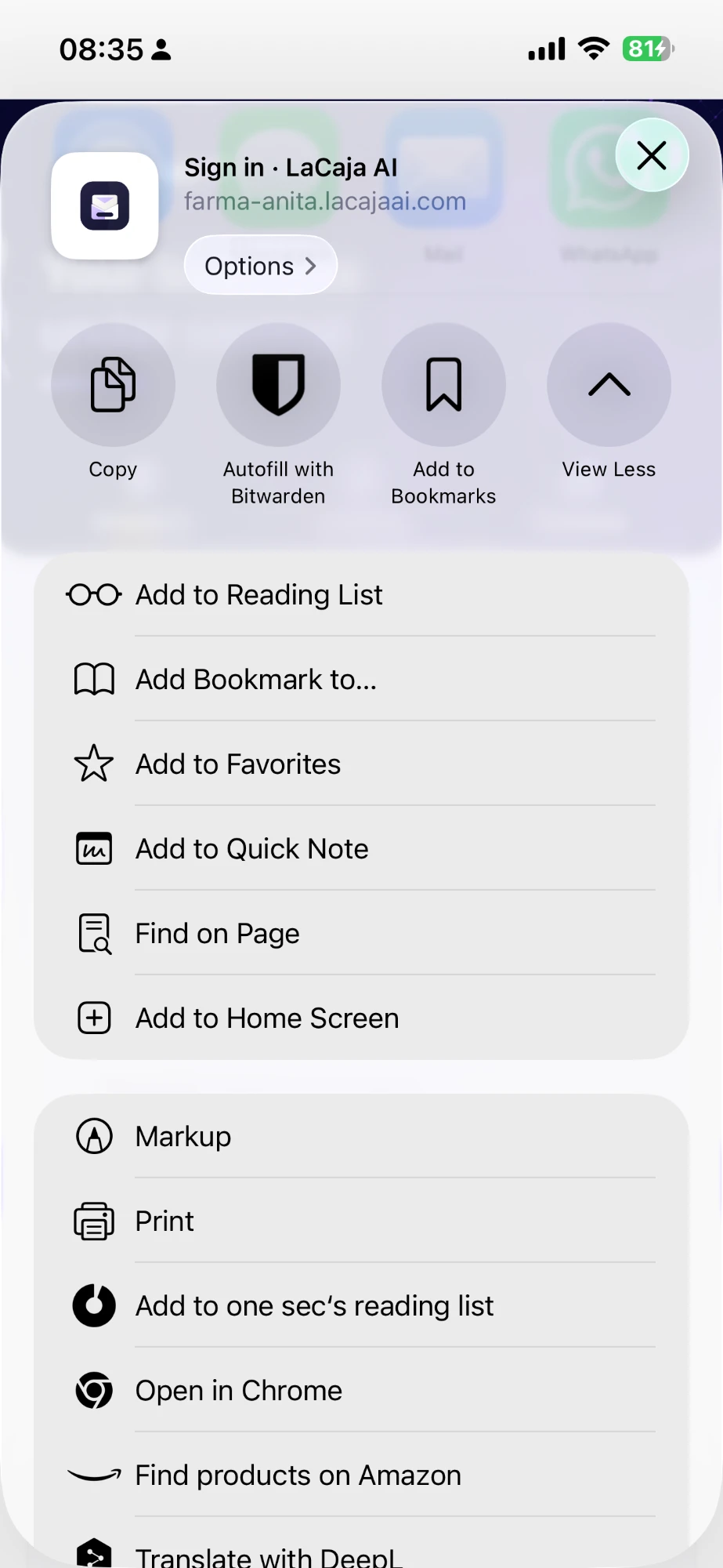 Menú Compartir de iOS con la opción Añadir a pantalla de inicio
